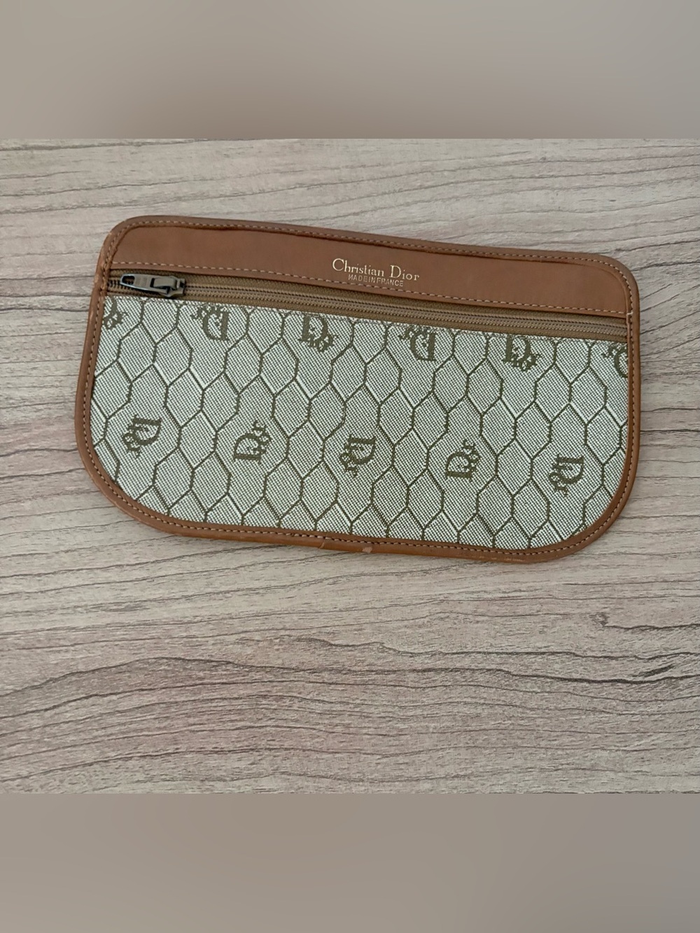 Dior Beige Canvas Monogram Zip pouch with Brown Leather Trim